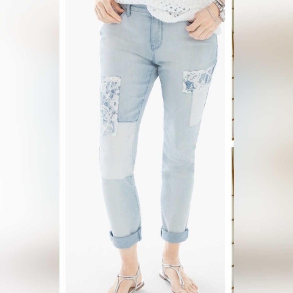 Chico’s Distresses Patchwork Girlfriend Ankle Jea… - image 1